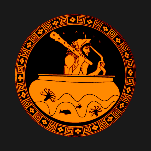 Herakles (Hercules) with club inside a greek dinos vase attic red figure by WillowNox7