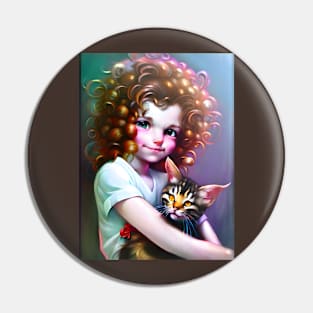 Adorable girl with cat - Modern digital art Pin