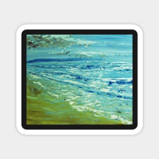 Green Hills Beach 1, from my original acrylic painting on canvas, by Geoff Hargraves Magnet