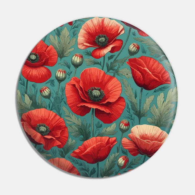 Red Poppy Flower Pin by Jenni Arts