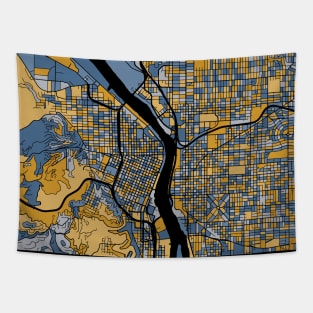 Portland Map Pattern in Blue & Gold Tapestry