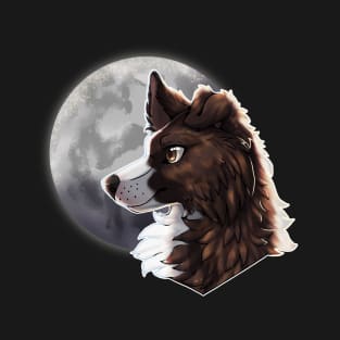 Brindle Border Collie with Night Sky Full Moon T-Shirt