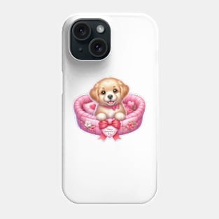 Valentine Golden Retriever Dog in Bed Phone Case