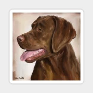 Painting of a Chocolate Labrador Retriever with Its Tongue Out Magnet