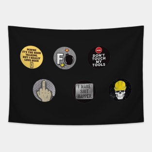 Funny Hard Hat Construction Stickers Tapestry