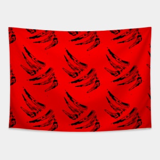 Black feathers on a red background, abstraction Tapestry