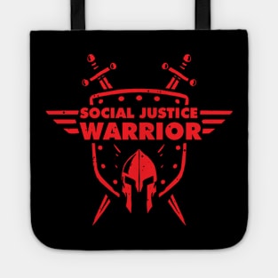 Social Justice Warrior (SJW) - funny shield, helmet and swords warrior Tote