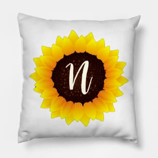 Floral Monogram N Bright Yellow Sunflower Pillow