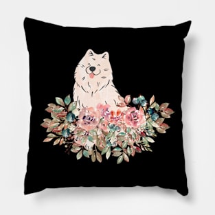 Samoyed Floral Look Pillow