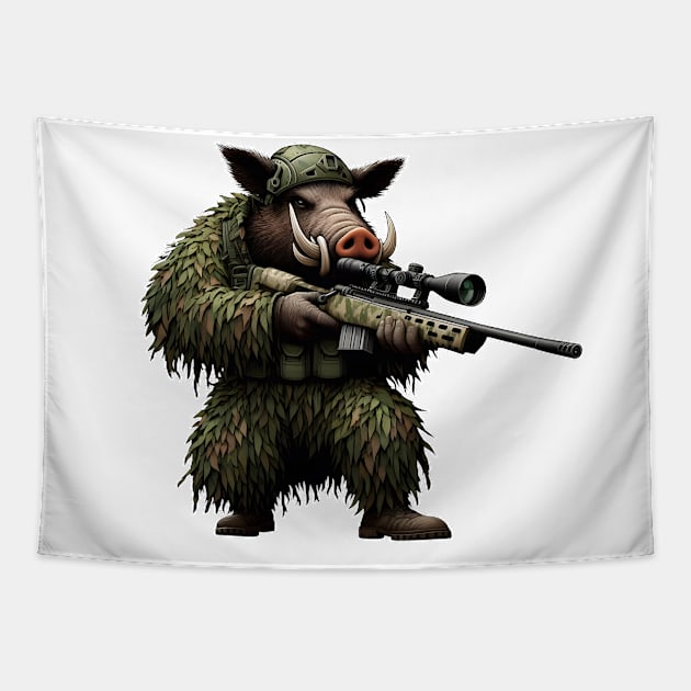 Sniper Wild Boar Tapestry by Rawlifegraphic