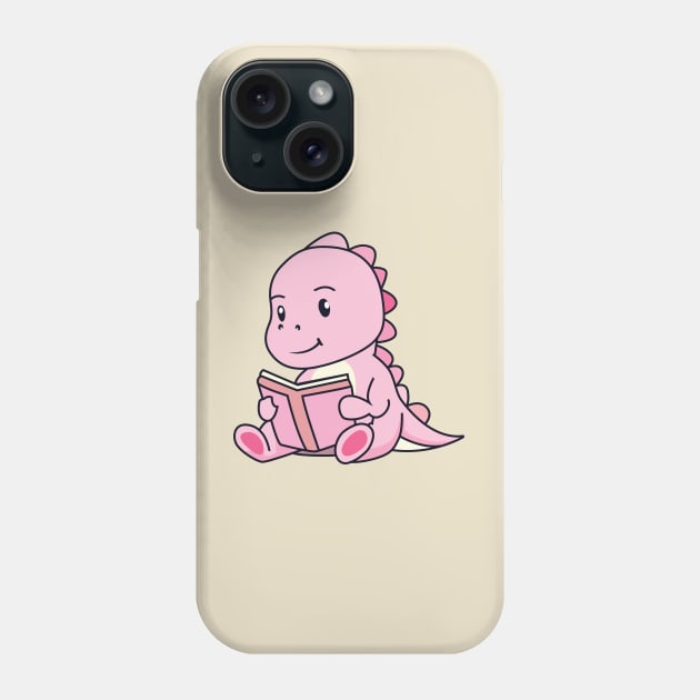 Cute Pink Dinosaur Read Book - Dinosaur Birthday Phone Case by Kawaii Bomb