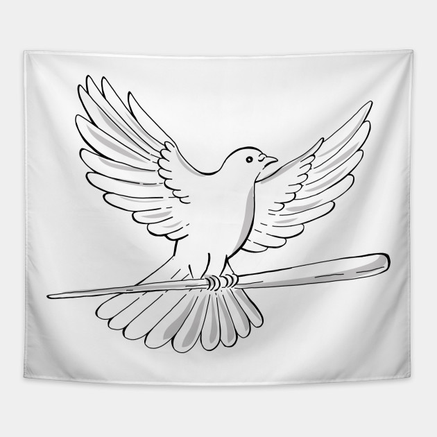 pigeon or dove flying with cane drawing pigeon or dove flying with cane drawing tapestry teepublic pigeon or dove flying with cane drawing