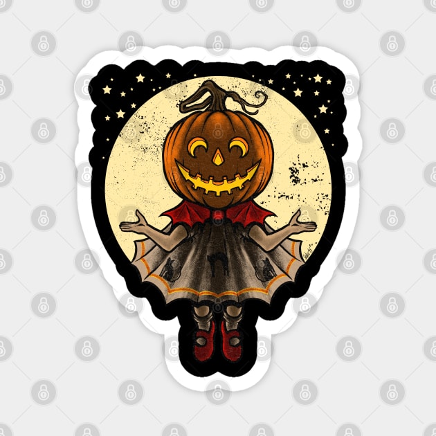 Vintage Halloween "Draw This In Your Style": Pumpkin Girl Magnet by Chad Savage
