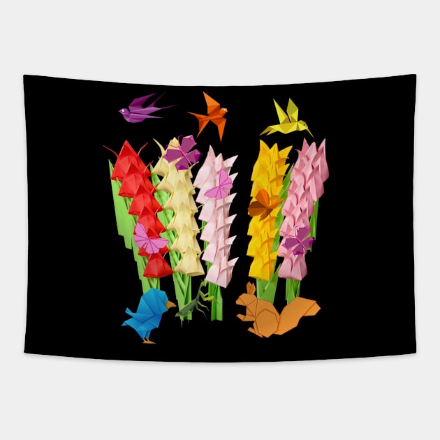 ORIGAMI TULIP FIELD WITH SOME FRIENDS Tapestry by KutieKoot T's