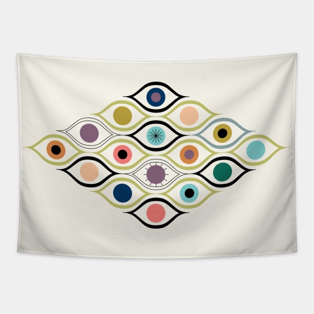 All Eyes Are On You - colourful abstract eyes on cream Tapestry by misentangled