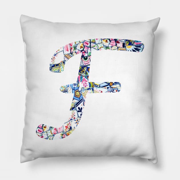 Gaudi Mosaic Letter F Pillow by aterkaderk