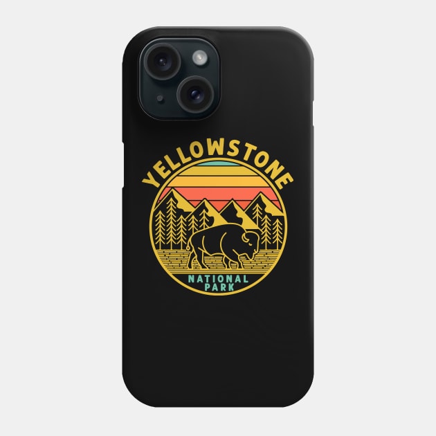 Vintage Yellowstone National Park Wyoming Mountains Bison Phone Case by yasserart