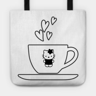 kitty white, Funny coffee cup, coffee lovers gift, coffee gift, coffee cozy, birthday, cafeteria’s stickers, fashion Design, restaurants and laptop stickers, lovely coffee cup with Kitty cat inside Tote