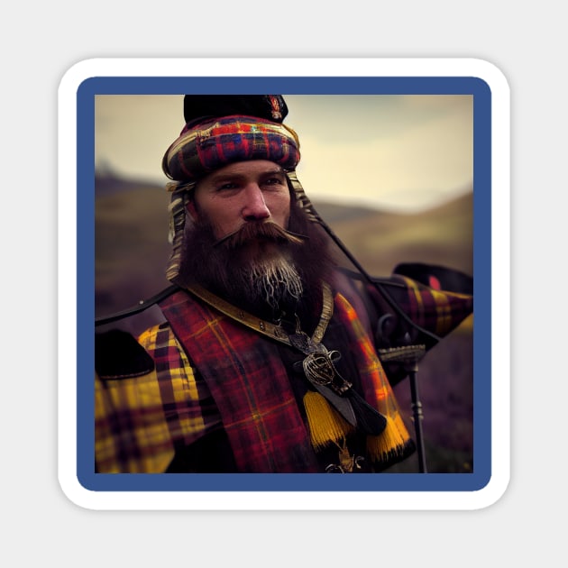 Scottish Highlander in Clan Tartan Magnet by Grassroots Green