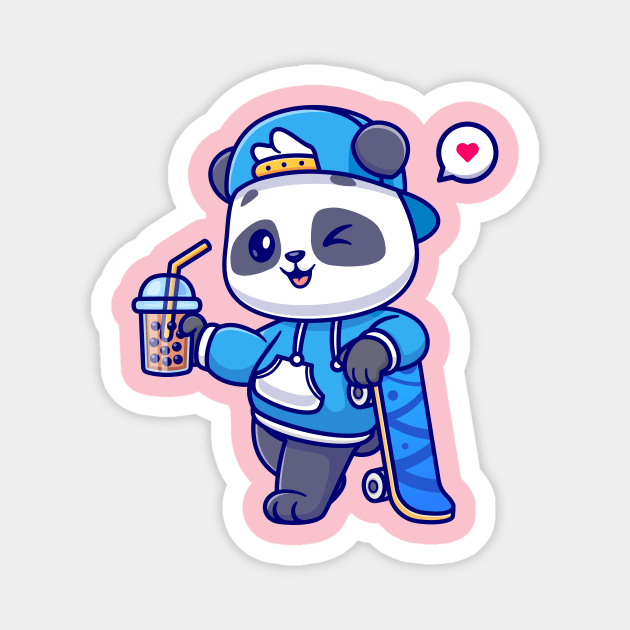 Cute Panda Drink Boba Milk Tea With Skateboard Cartoon Magnet by Catalyst Labs