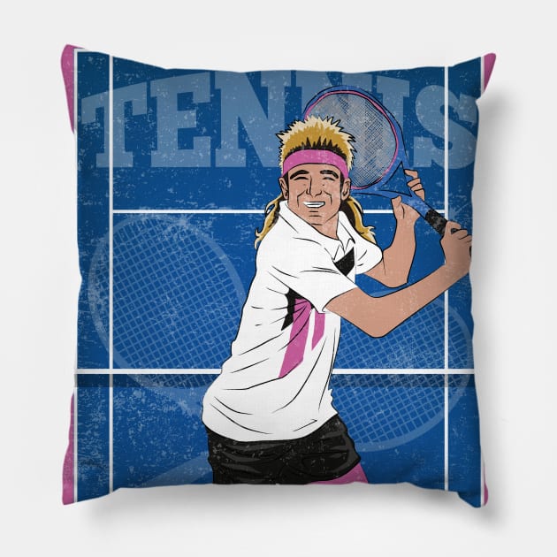 Agassi Tennis Player Hero Vintage Pillow by TEEWEB