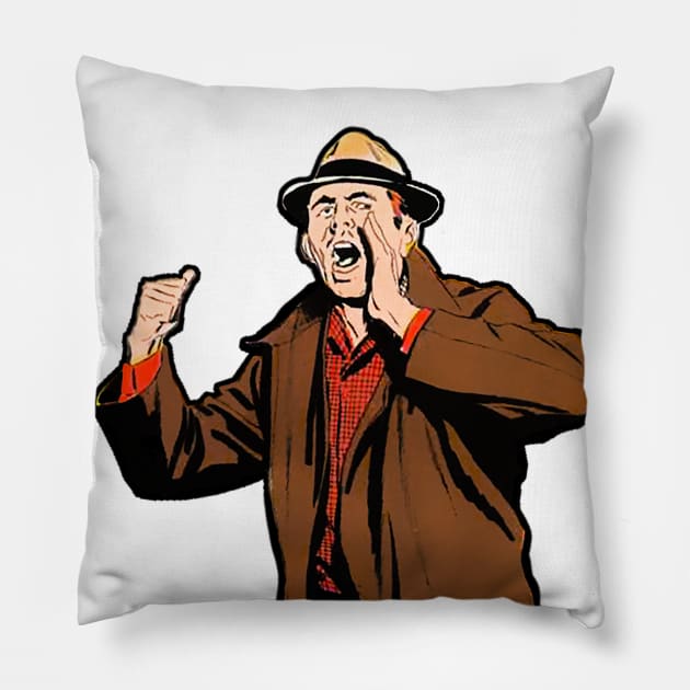 Man calling someone: Are you there?? Pillow by Marccelus