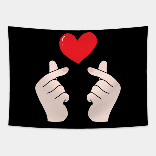 Double Finger heart Hand Sign Tapestry