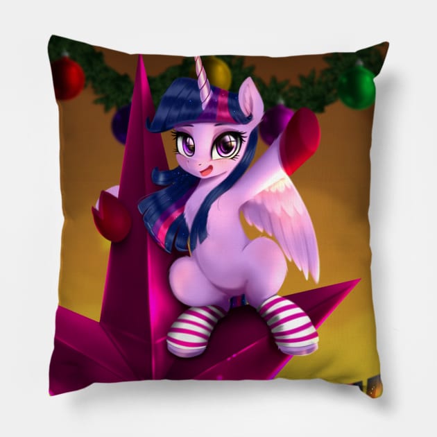 Tiny Twilight Sparkle at Christmas Pillow by Darksly