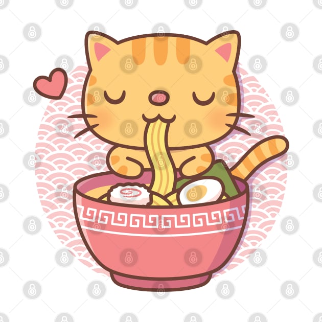 Cute Cat Eating Japanese Ramen Noodles by rustydoodle