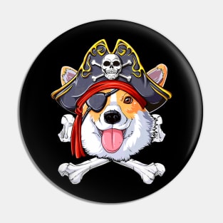 Corgi Pirate Skull Floral Skeleton Pin