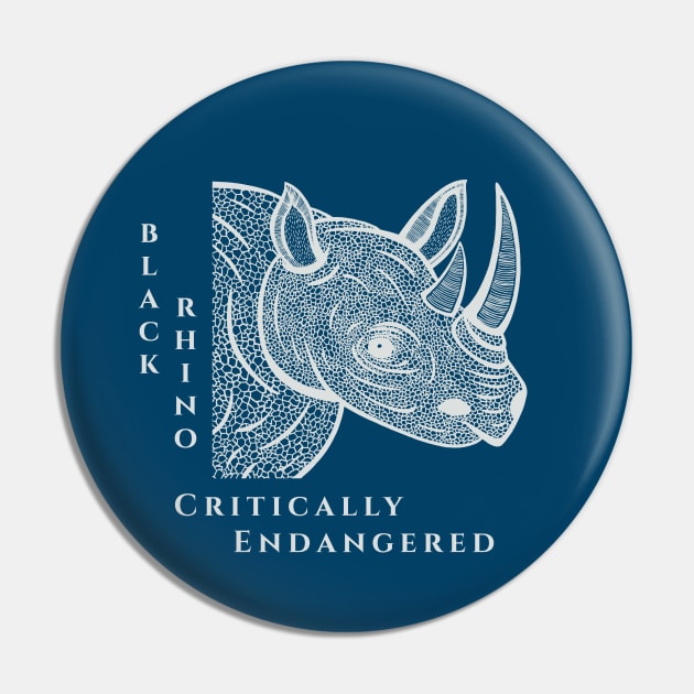 Black Rhino - Critically Endangered - animal design - on navy blue Pin by Green Paladin