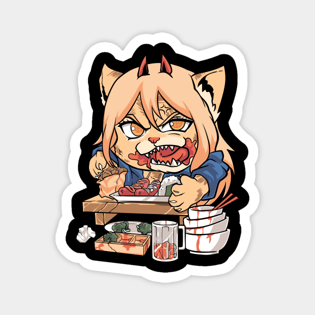 Devil Cat eat sushi Magnet by Rexgraphic