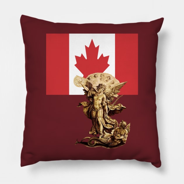 Canada Flag and St Michael the Archangel Angel Pillow by hispanicworld