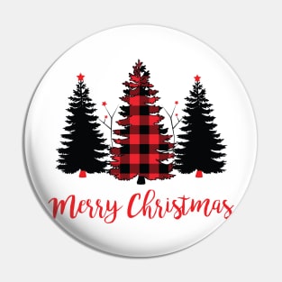 Christmas Red Plaid Trees Pin