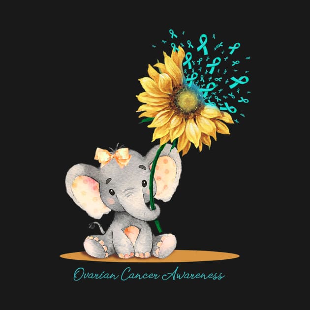 Ovarian Cancer Awareness Cute Elephant Sunflower Teal by ShariLambert