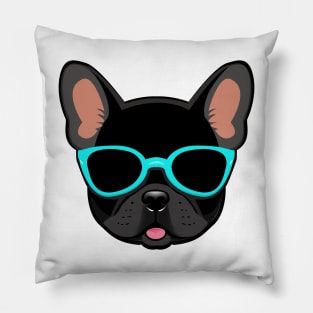 Black French Bulldog in Blue Shades Frenchie Dog Pillow