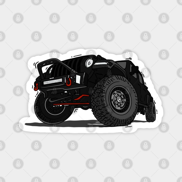 Black Jeep Illustration Magnet by 4x4 Sketch