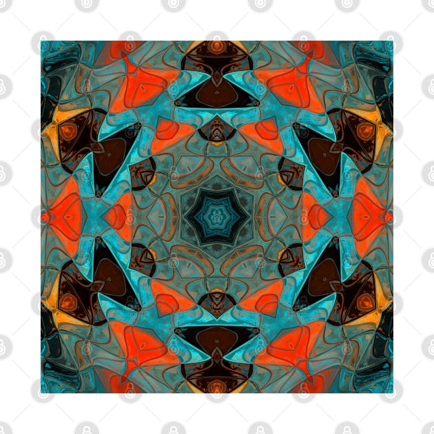 Mosaic Mandala Flower Blue and Orange by WormholeOrbital