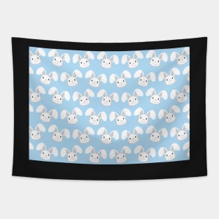 Cute White Bunny on Light Blue background Tapestry