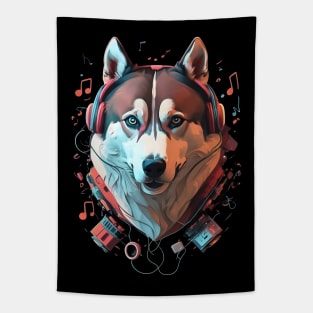 Siberian husky loves music Tapestry