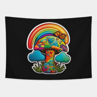 Groovy Psychedelic Mushrooms in Black Tapestry