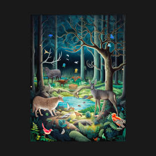 Majestic Creatures in a Mystical Land: High-Quality Digital Art Print of a Fantasy Landscape with Magical Animals, Ideal for Nature Lovers and Animal Enthusiasts T-Shirt