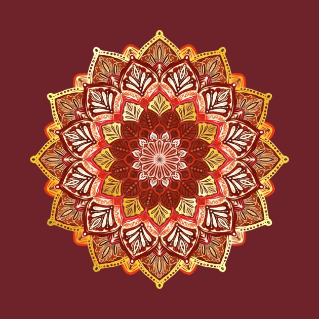 Boho Mandala in Dark Red and Gold by micklyn