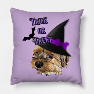 Cute Yorkshire Terrier Yorkie with Halloween Hat Pillow