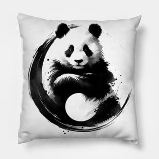 Sumie Enso Circle Japanese Brushstroke Panda Bear Pillow