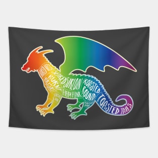 Rainbow Dragon on Black - Fantasy Butcher Cuts of Meat Tapestry