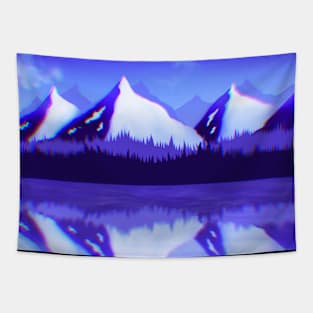 Blue Purple Mountains nature Landscape with chromatic aberration Tapestry