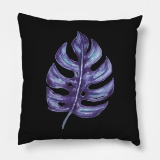 Purple monstera leaf with fenestrations Pillow