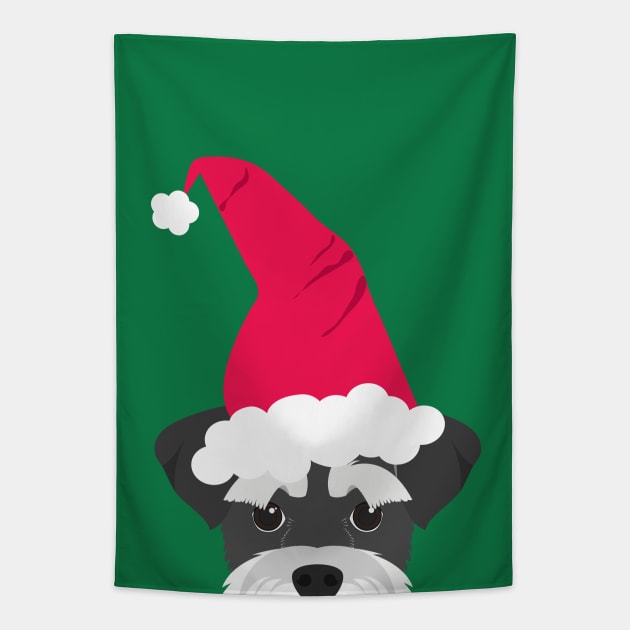 Schnauzer Dog Santa Hat Tapestry by JunkyDotCom