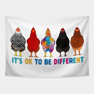 It's Ok To Be Different Cute Chickens Autism Awareness Tapestry